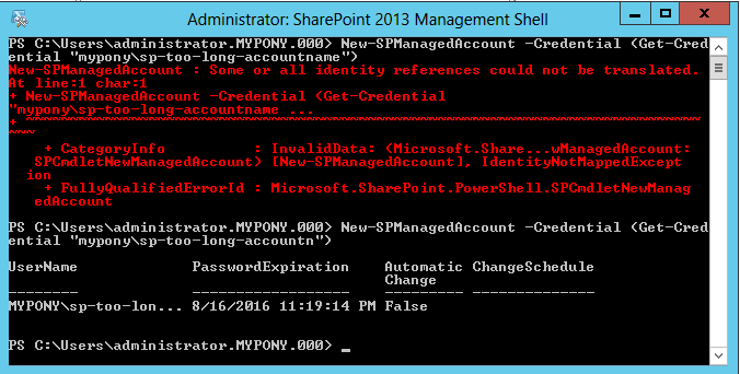 PS add managed account SAM ok /some-or-all-identity-references-could-not-be-translated-error-when-creating-managed-account-in-sharepoint/ps-add-managed-account-3-ok.png